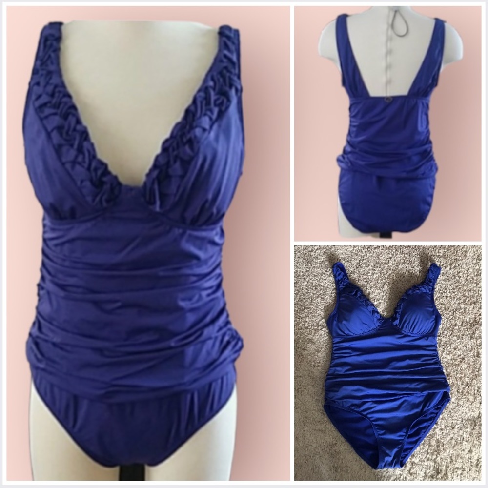 Jantzen Royal Blue 1-pc Bathing Swimsuit Body Slimming tummy control Size 12